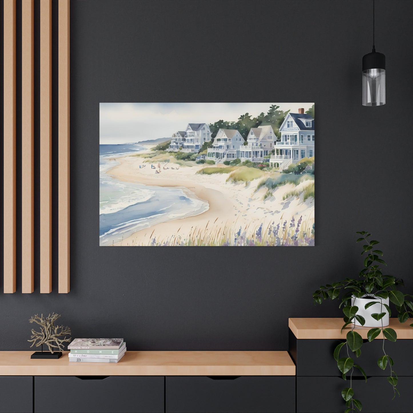 Hamptons Oceanfront Vibe, Watercolor Painting, 1 of many