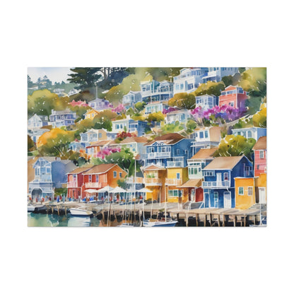 Sausalito California Coastal Vibe, Watercolor Canvas Painting, 9 of many