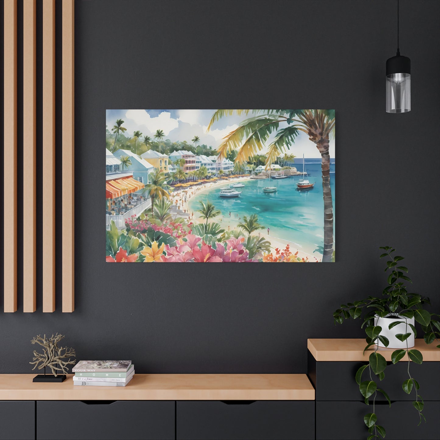 Bermuda Coastal Vibe, Watercolor Canvas Painting, 10 of many