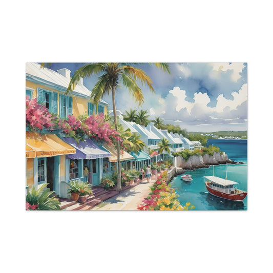 Bermuda Coastal Vibe, Watercolor Canvas Painting, 3 of many