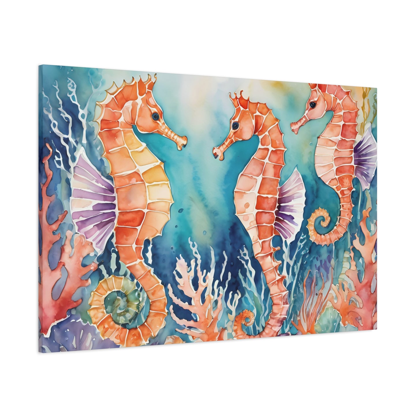 Seahorse Vibe, Watercolor Canvas Painting, 1 of many