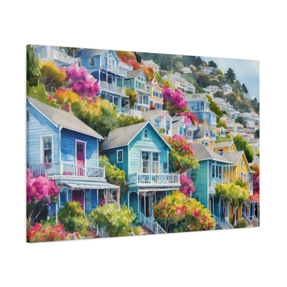 Sausalito California Coastal Vibe, Watercolor Canvas Painting, 8 of many