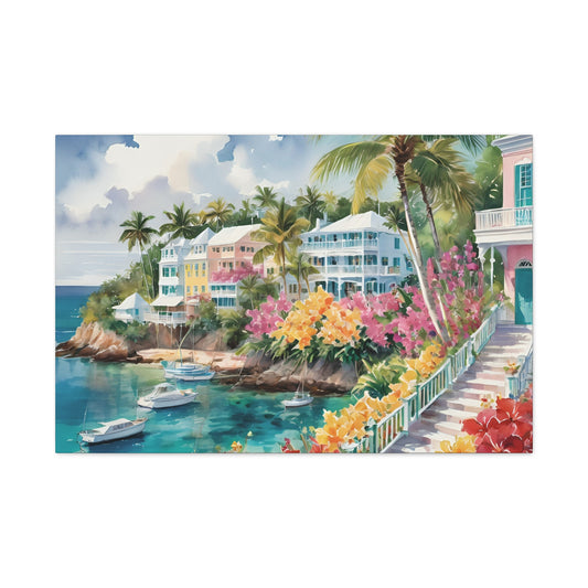 Bermuda Coastal Vibe, Watercolor Canvas Painting, 7 of many