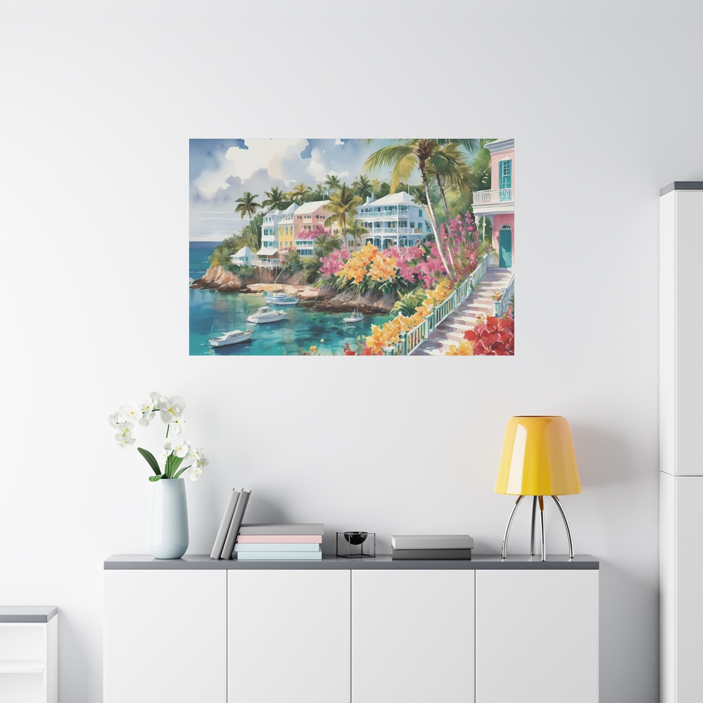 Bermuda Coastal Vibe, Watercolor Canvas Painting, 7 of many