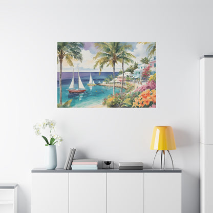 Bermuda Coastal Vibe, Watercolor Canvas Painting, 9 of many